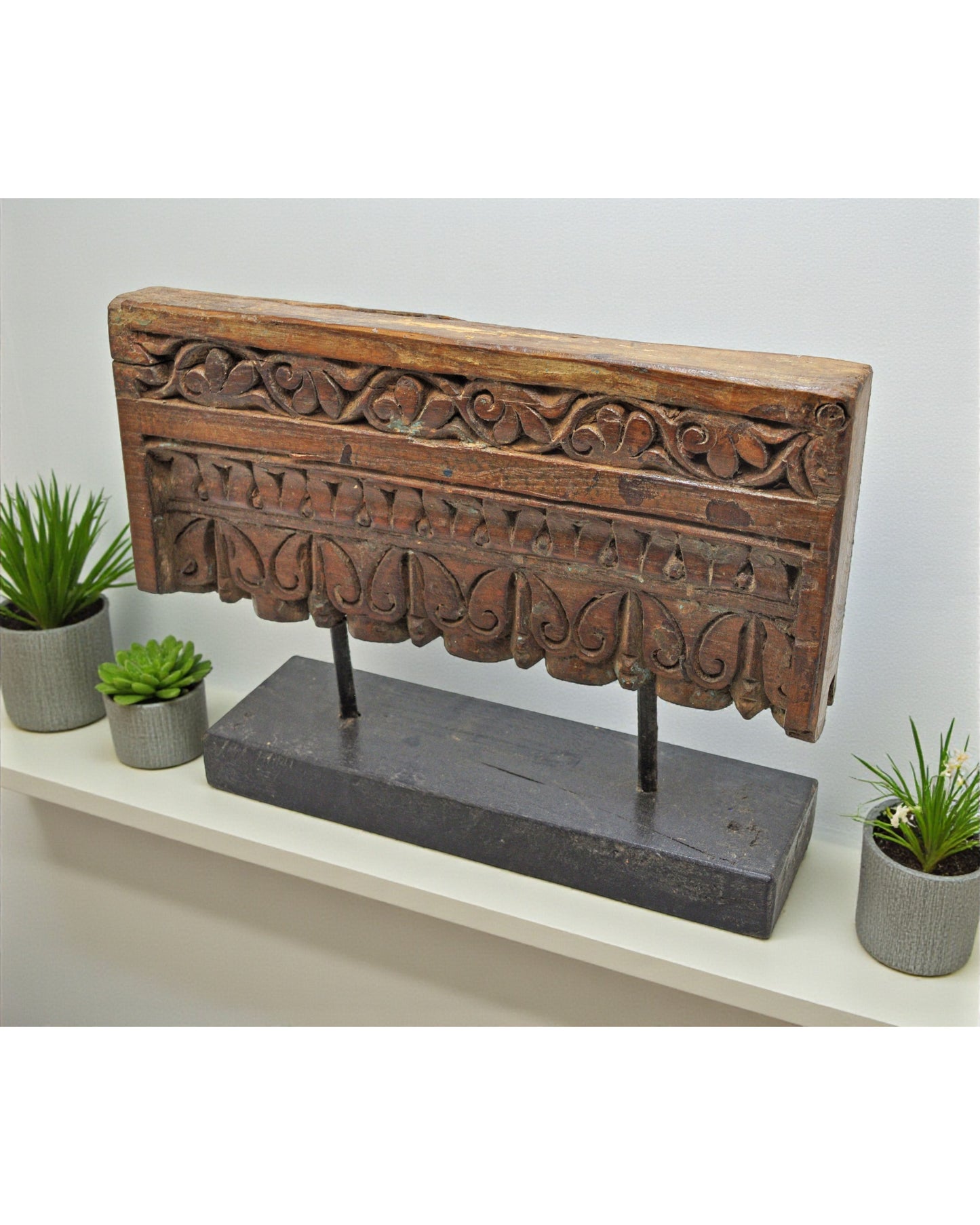 Antique Wooden Floral Carving Panel Plaque Original Old Hand Carved