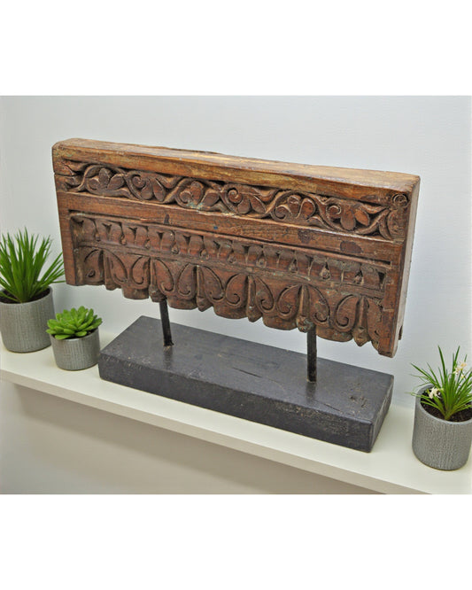 Antique Wooden Floral Carving Panel Plaque Original Old Hand Carved