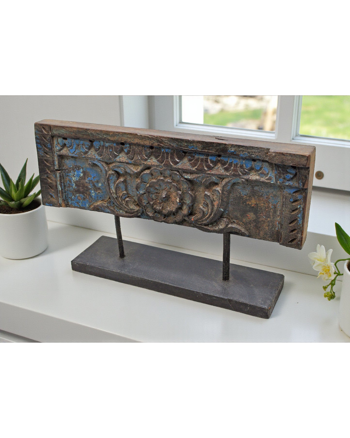 Antique Wooden Floral Carving Panel Plaque Original Old Hand Carved