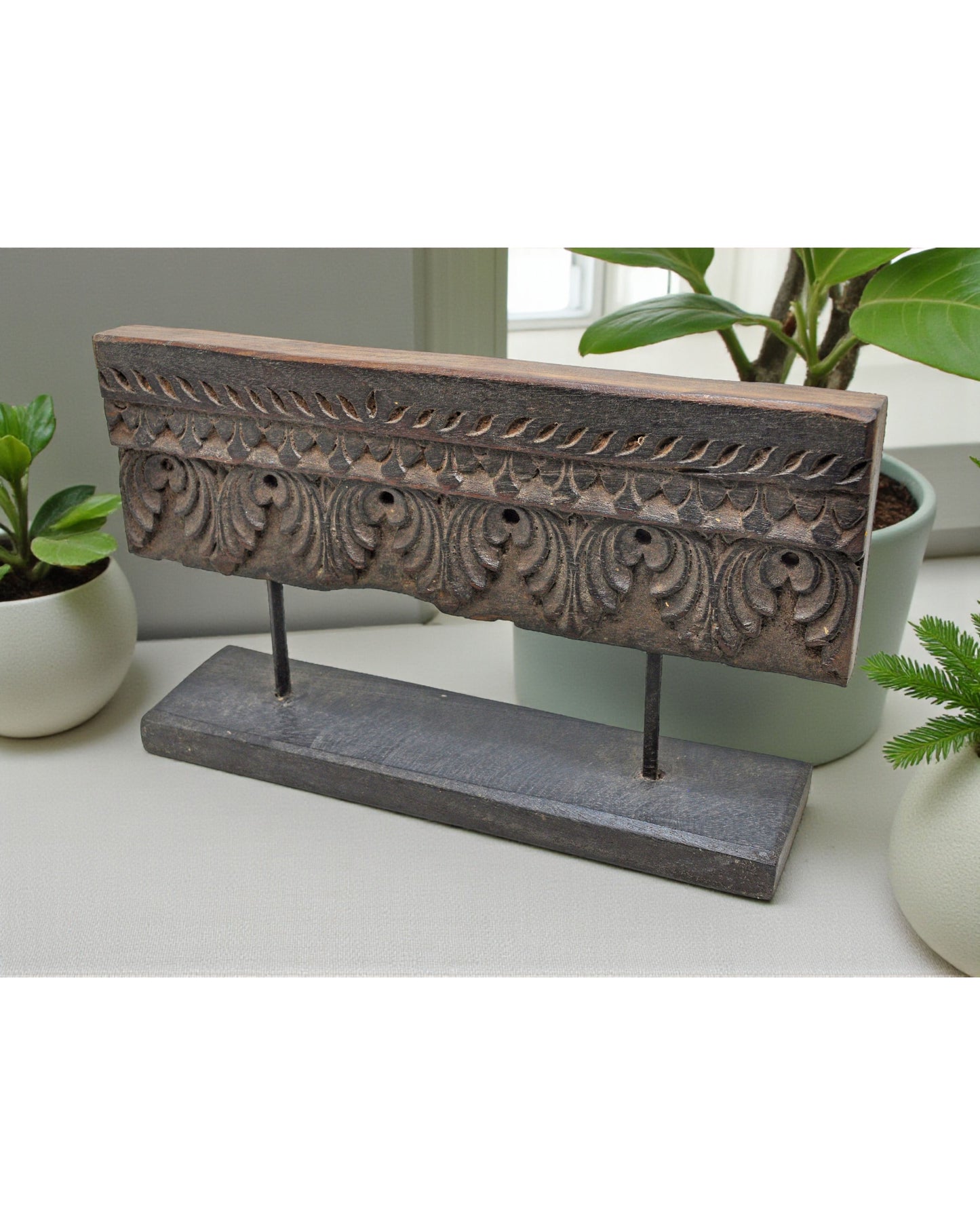 Antique Wooden Floral Carving Panel Plaque Original Old Hand Carved