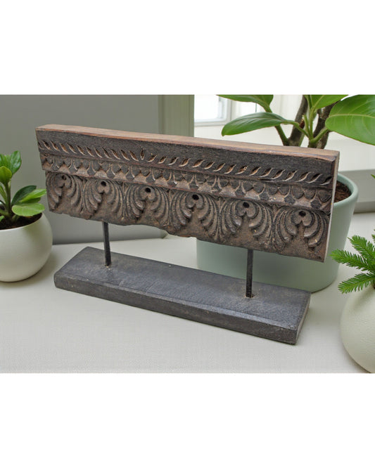 Antique Wooden Floral Carving Panel Plaque Original Old Hand Carved