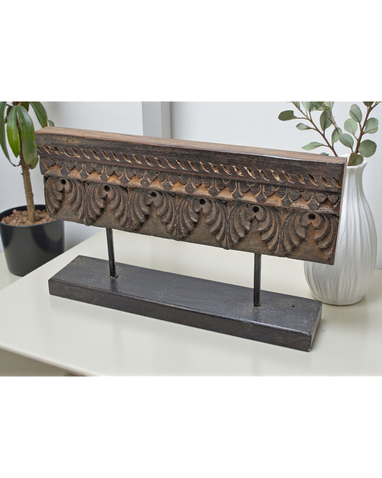 Antique Wooden Floral Carving Panel Plaque Original Old Hand Carved