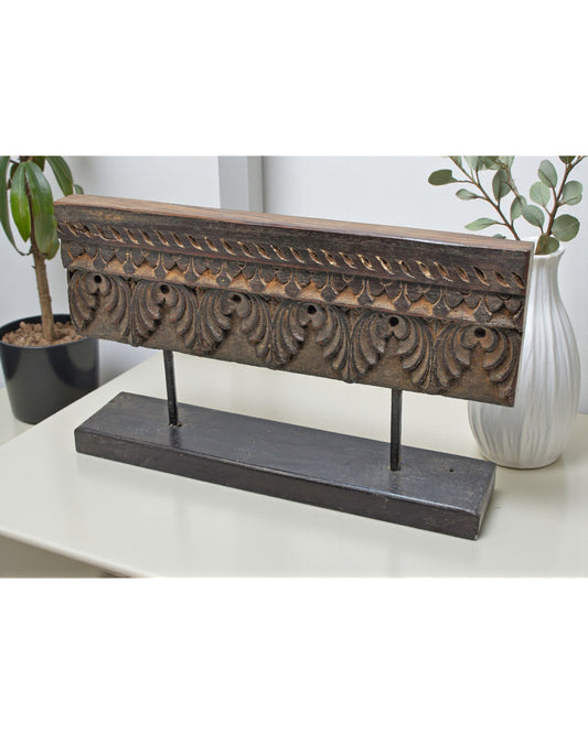 Antique Wooden Floral Carving Panel Plaque Original Old Hand Carved