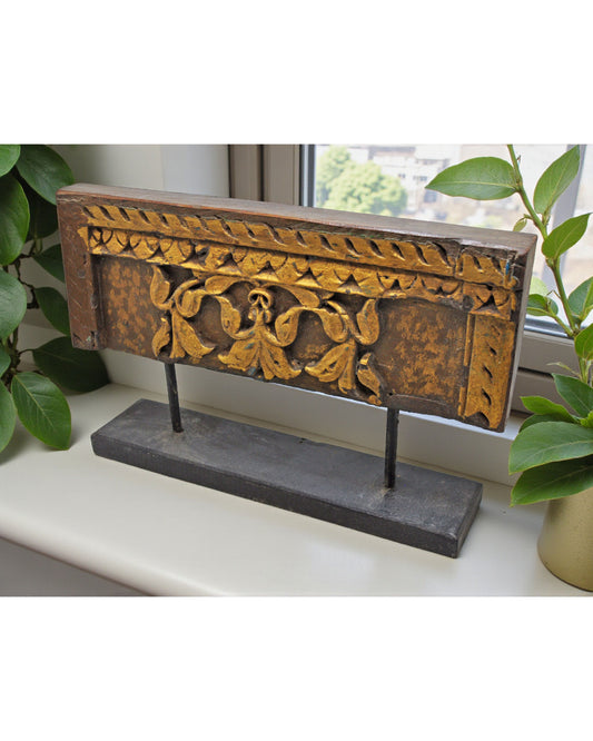 Antique Wooden Floral Carving Panel Plaque Original Old Hand Carved