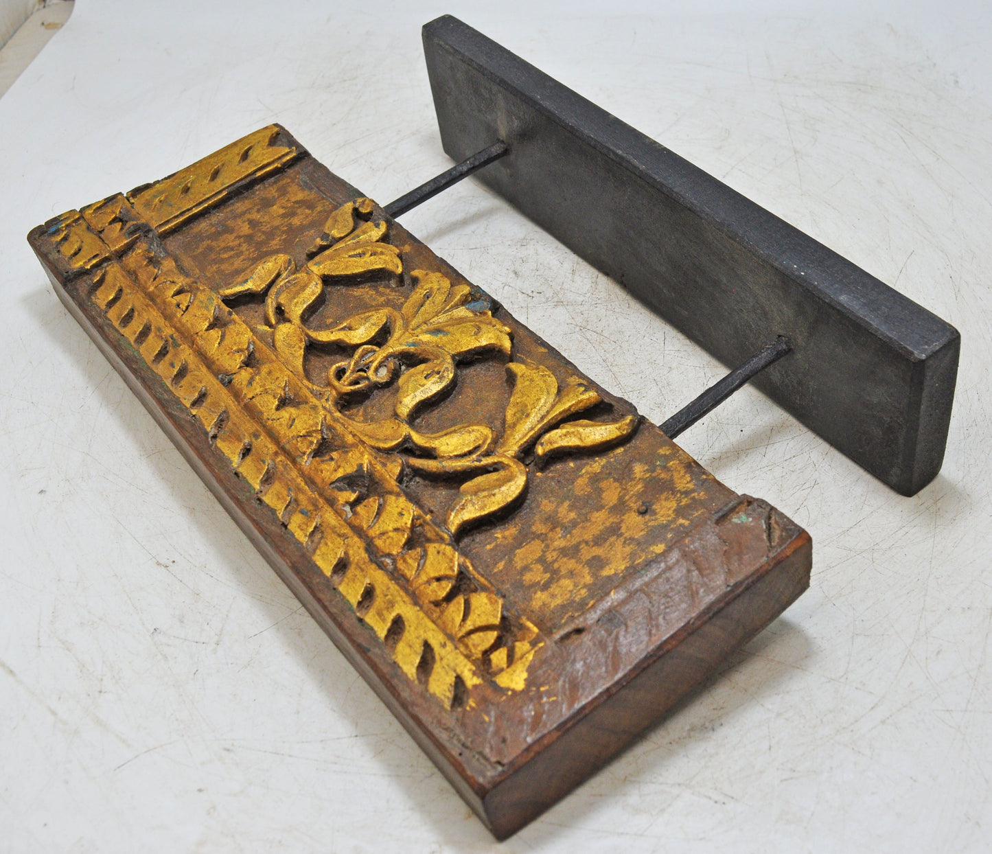 Antique Wooden Floral Carving Panel Plaque Original Old Hand Carved