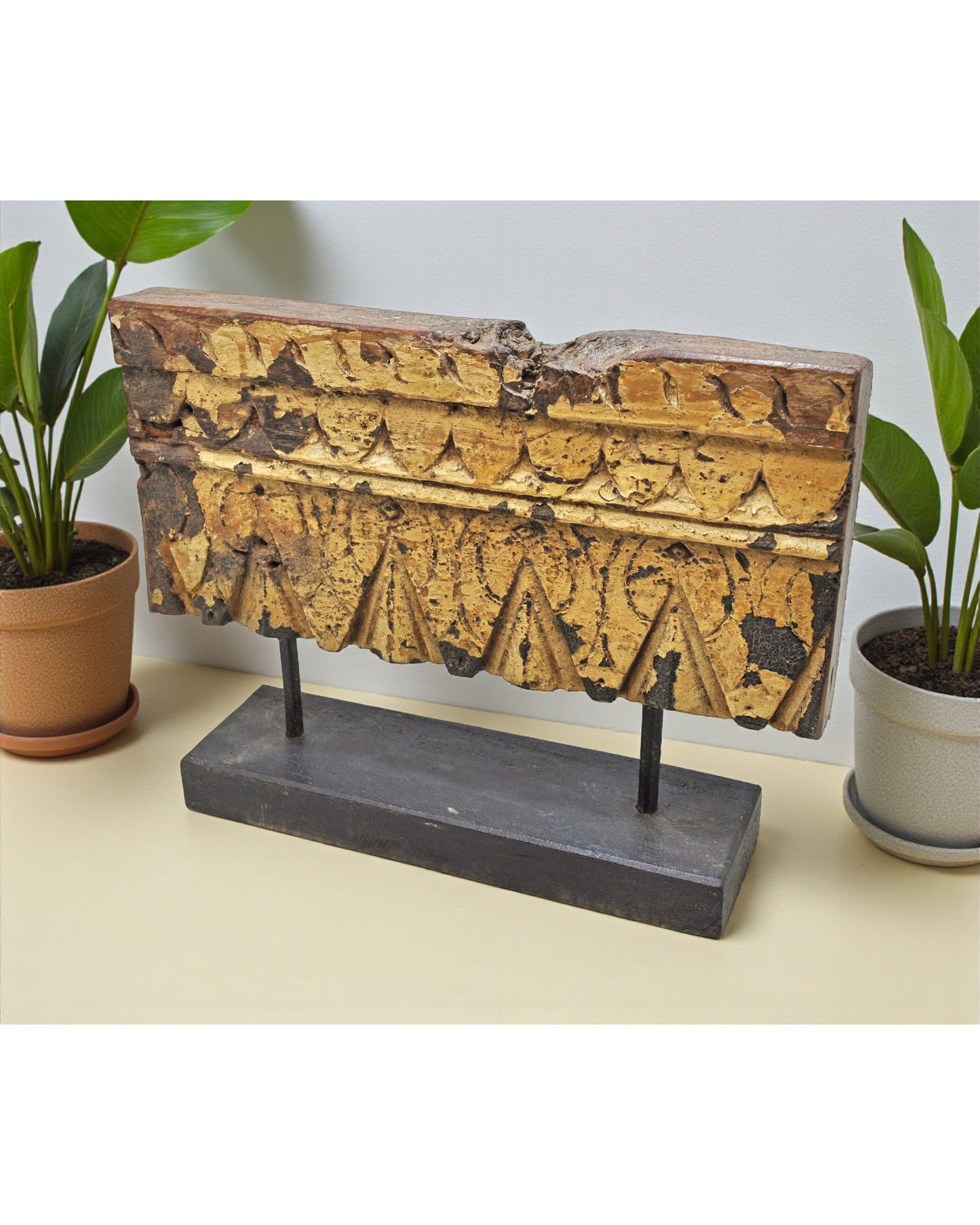 Antique Wooden Floral Carving Panel Plaque Original Old Hand Carved