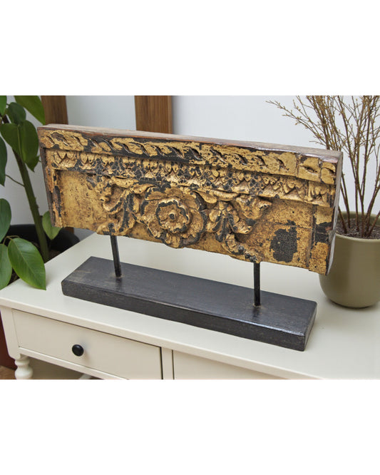 Antique Wooden Floral Carving Panel Plaque Original Old Hand Carved