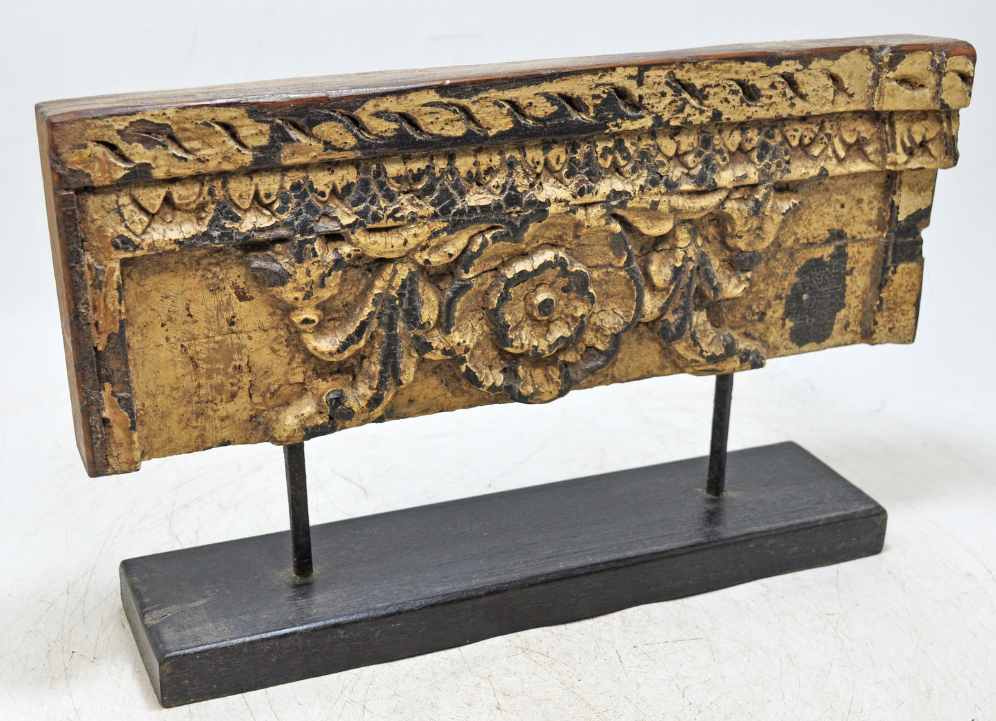 Antique Wooden Floral Carving Panel Plaque Original Old Hand Carved