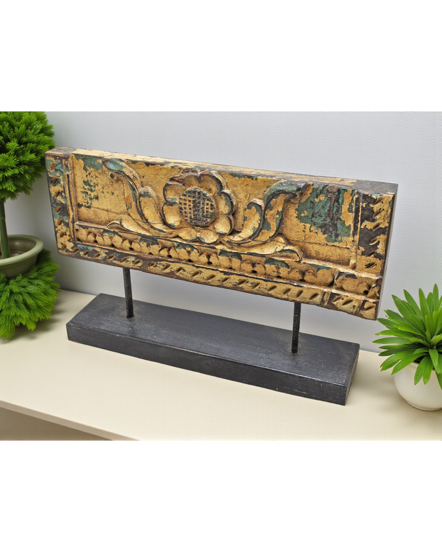 Antique Wooden Floral Carving Panel Plaque Original Old Hand Carved