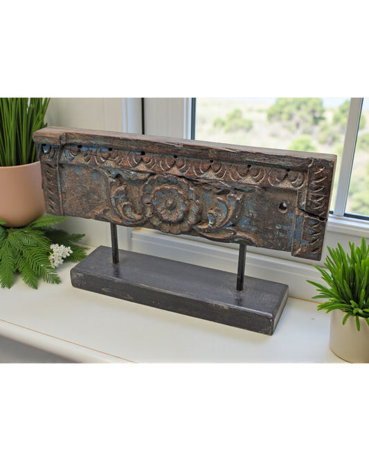 Antique Wooden Floral Carving Panel Plaque Original Old Hand Carved