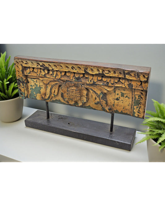 Antique Wooden Floral Carving Panel Plaque Original Old Hand Carved