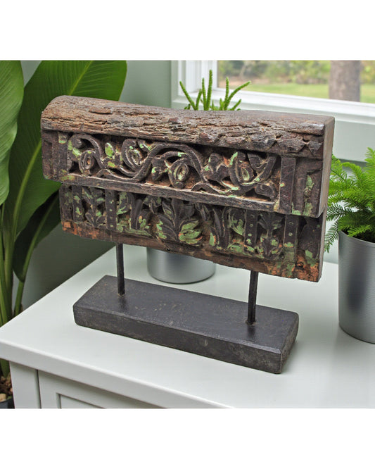 Antique Wooden Floral Carving Panel Plaque Original Old Hand Carved