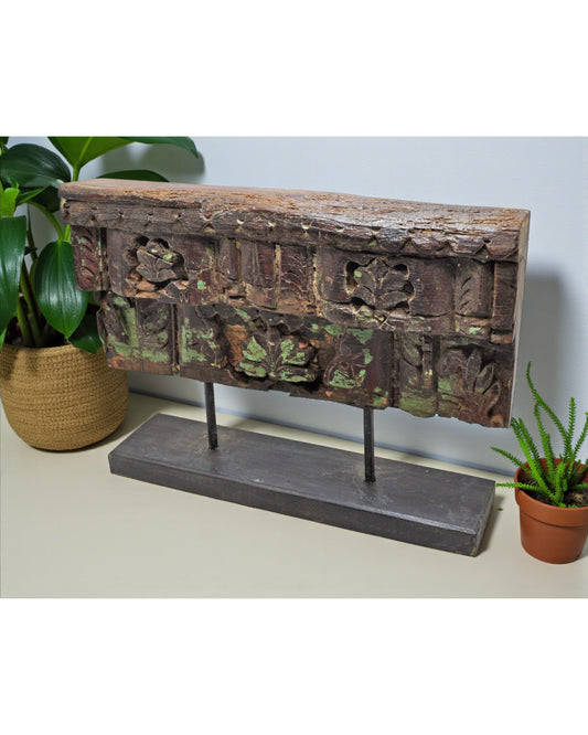 Antique Wooden Floral Carving Panel Plaque Original Old Hand Carved