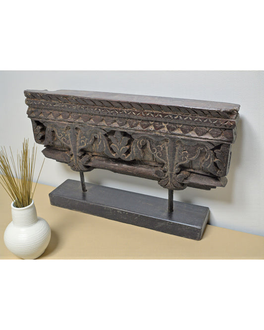 Antique Wooden Floral Carving Panel Plaque Original Old Hand Carved