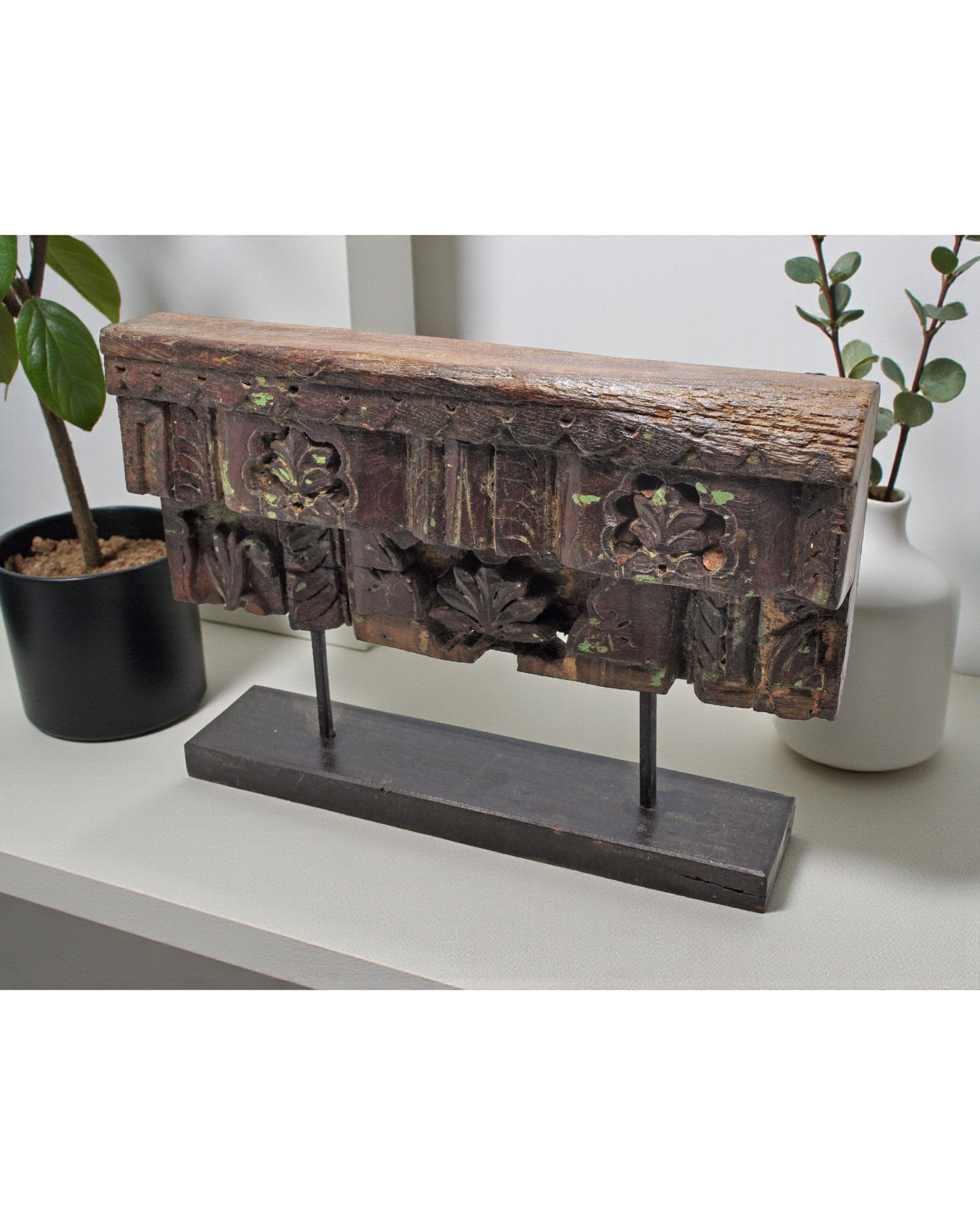 Antique Wooden Floral Carving Panel Plaque Original Old Hand Carved