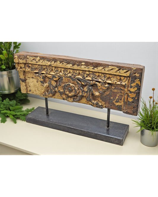 Antique Wooden Floral Carving Panel Plaque Original Old Hand Carved