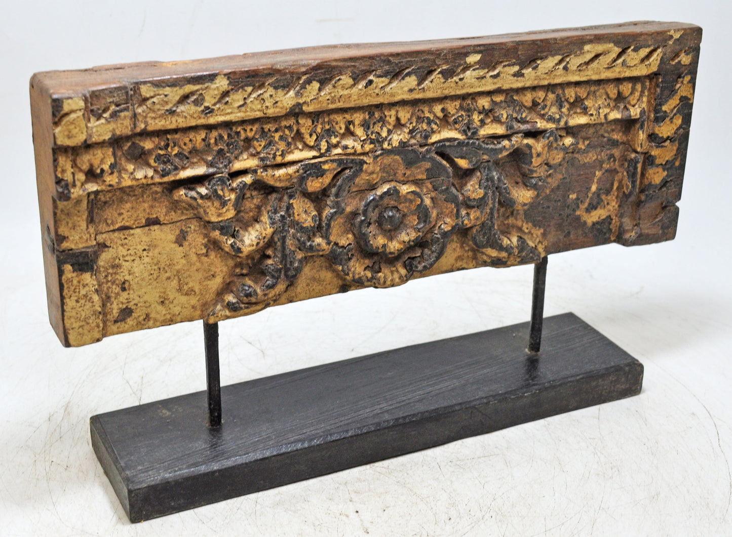 Antique Wooden Floral Carving Panel Plaque Original Old Hand Carved