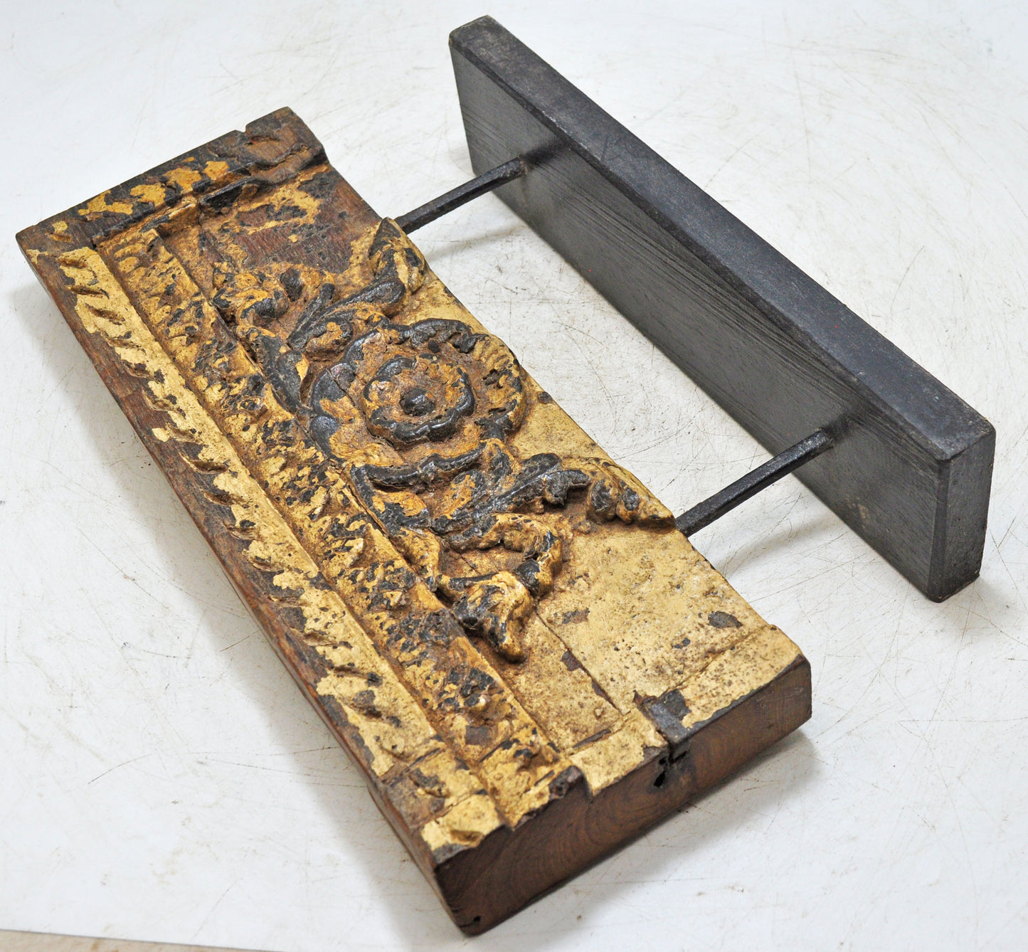 Antique Wooden Floral Carving Panel Plaque Original Old Hand Carved