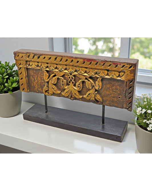 Antique Wooden Floral Carving Panel Plaque Original Old Hand Carved