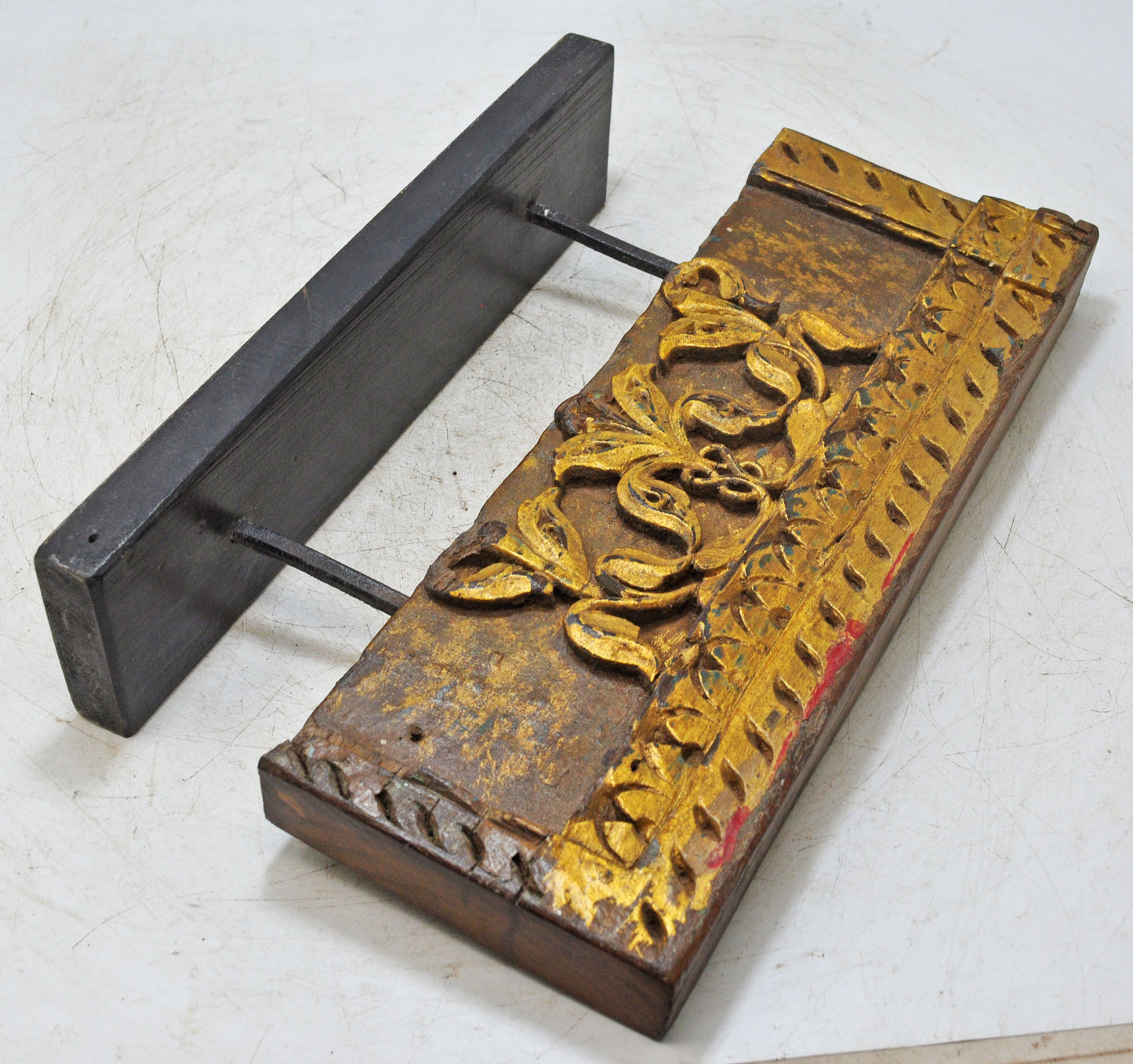 Antique Wooden Floral Carving Panel Plaque Original Old Hand Carved