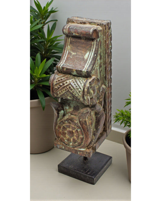 Antique Wooden Bracket Carving on Stand Original Old Hand Carved