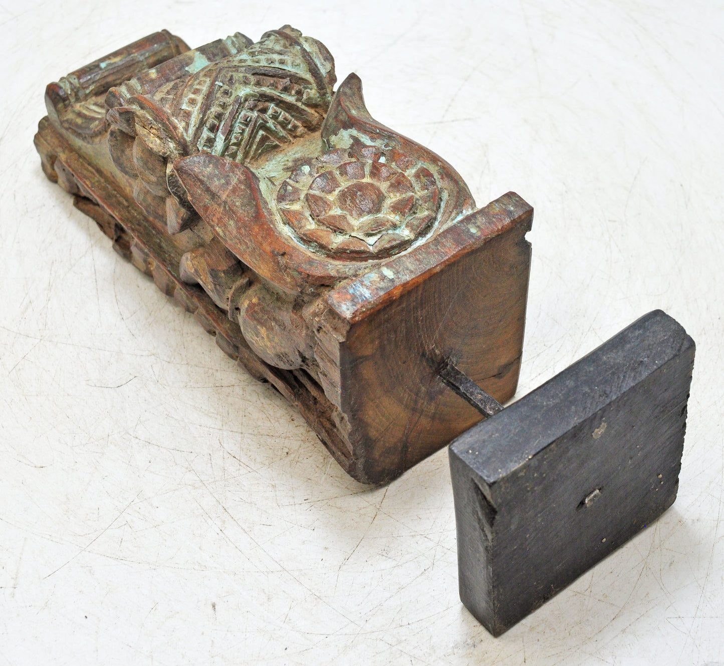 Antique Wooden Bracket Carving on Stand Original Old Hand Carved
