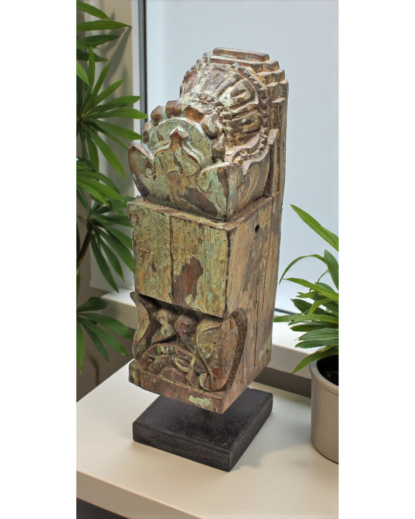 Antique Wooden Bracket Carving on Stand Original Old Hand Carved