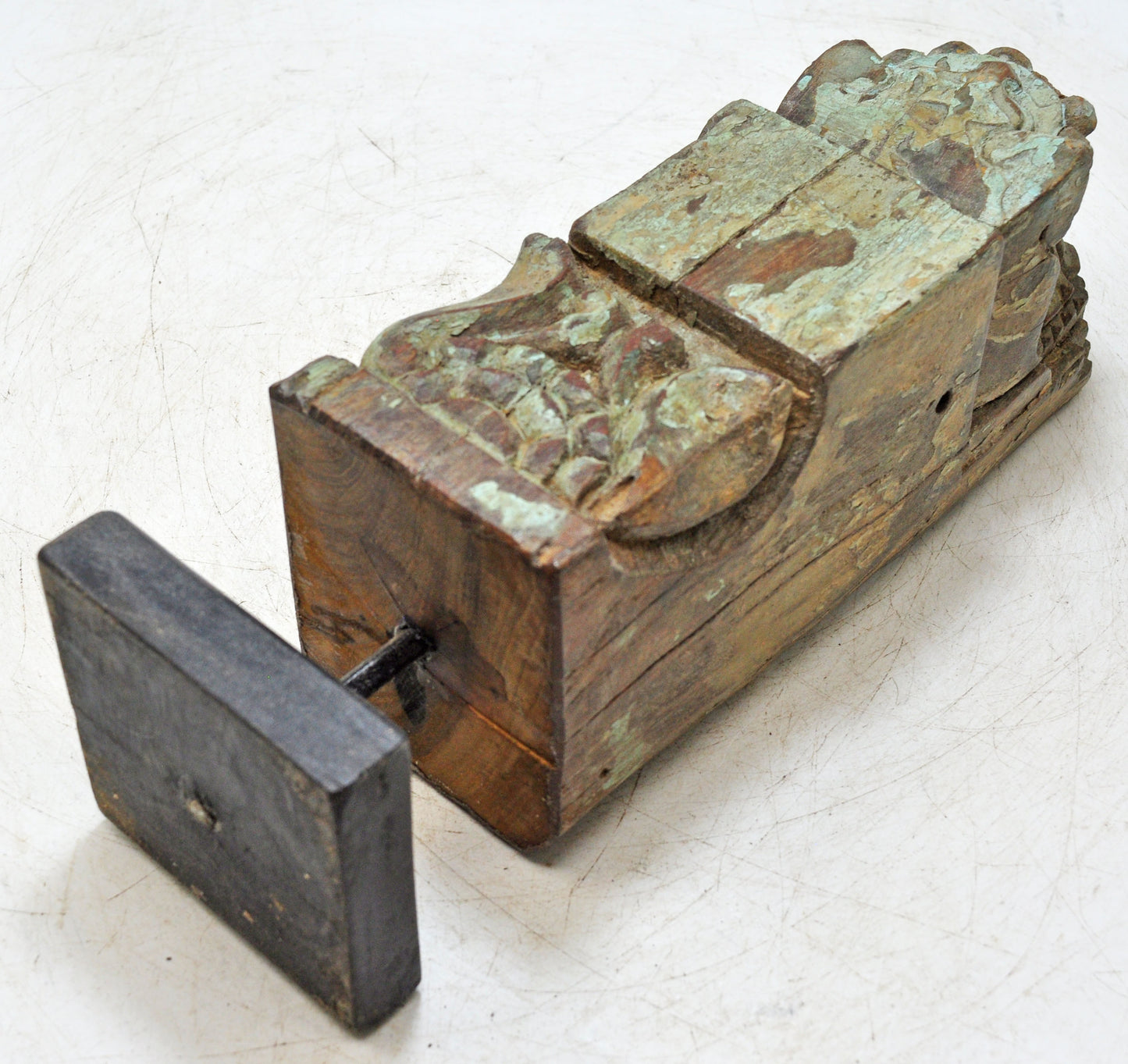 Antique Wooden Bracket Carving on Stand Original Old Hand Carved