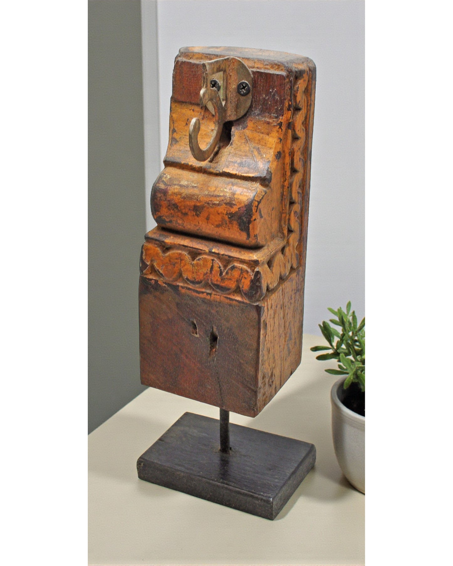 Antique Wooden Bracket Carving on Stand Original Old Hand Carved