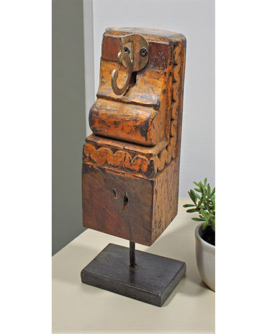 Antique Wooden Bracket Carving on Stand Original Old Hand Carved