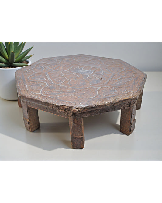 Antique Wooden Floor Sitting Bajot Lot Stool Original Old Fine Hand Crafted Metal Fitted