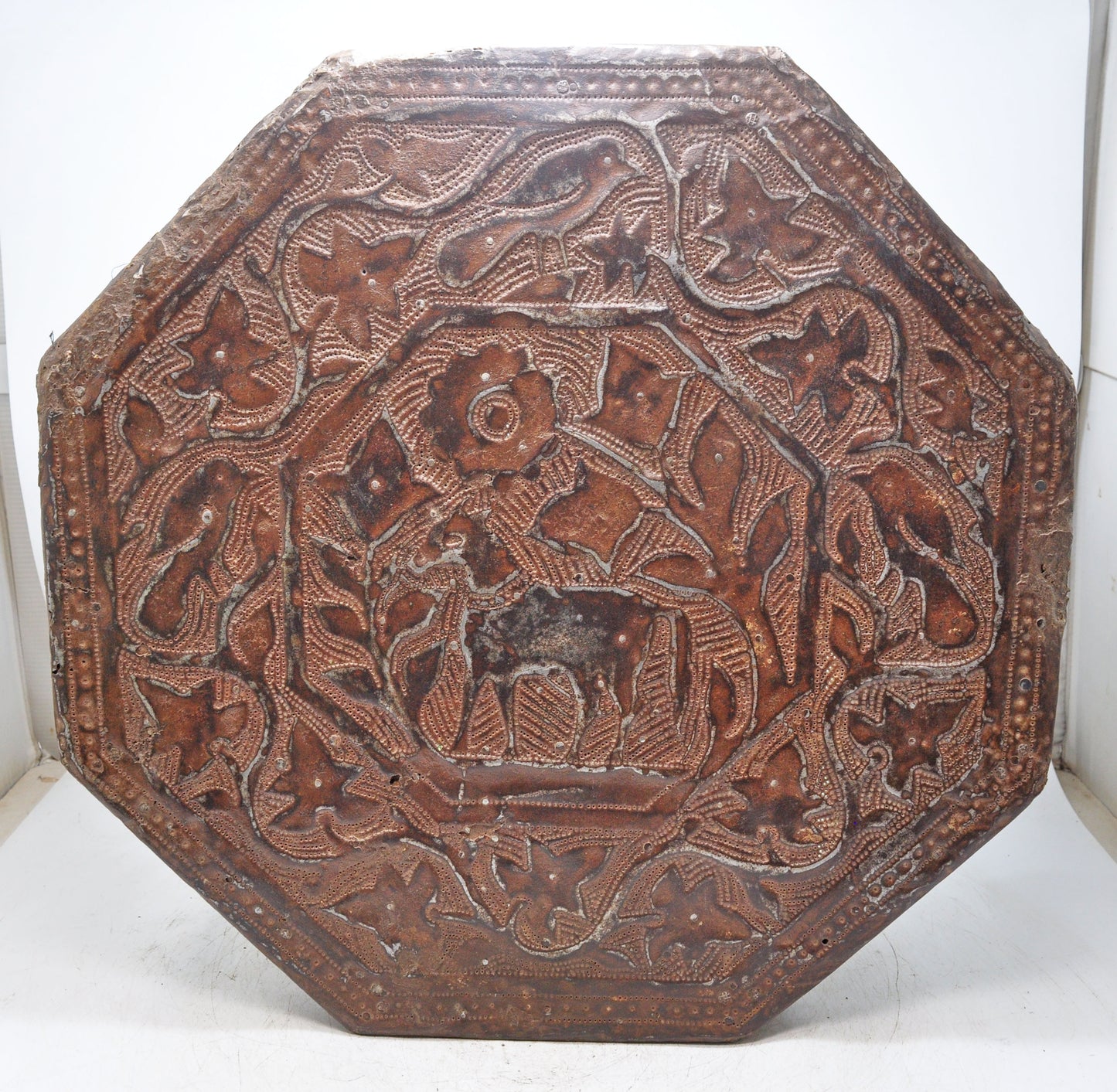 Antique Wooden Floor Sitting Bajot Lot Stool Original Old Fine Hand Crafted Metal Fitted