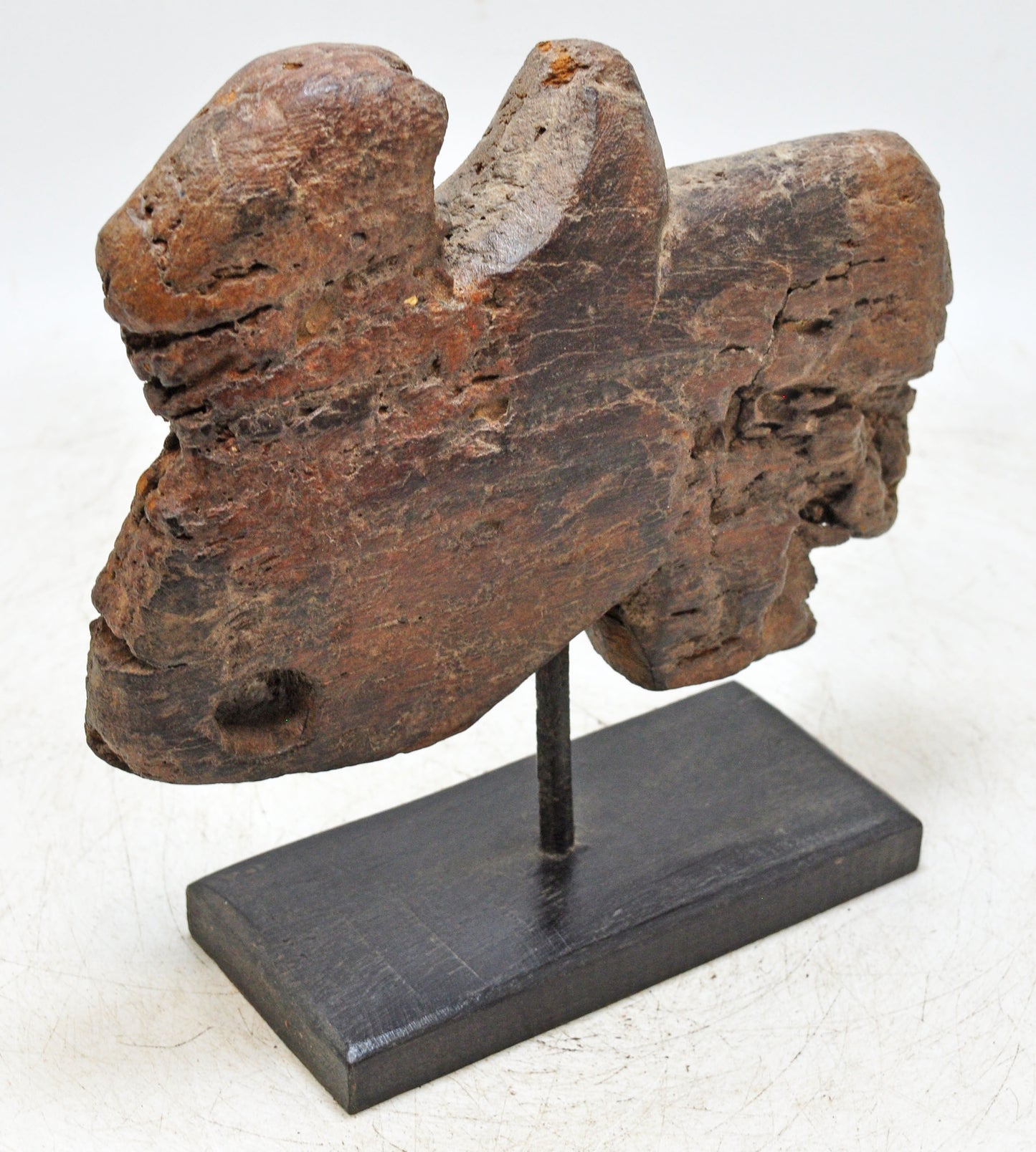 Antique Wooden Cow Figurine on Stand Original Old Hand Carved