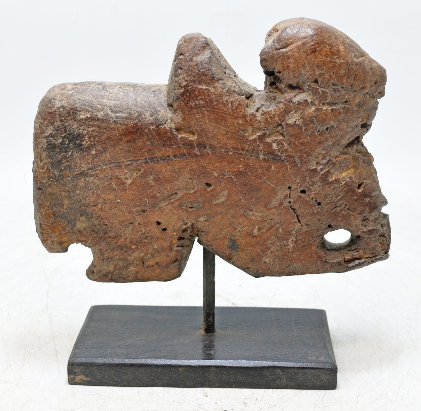 Antique Wooden Cow Figurine on Stand Original Old Hand Carved