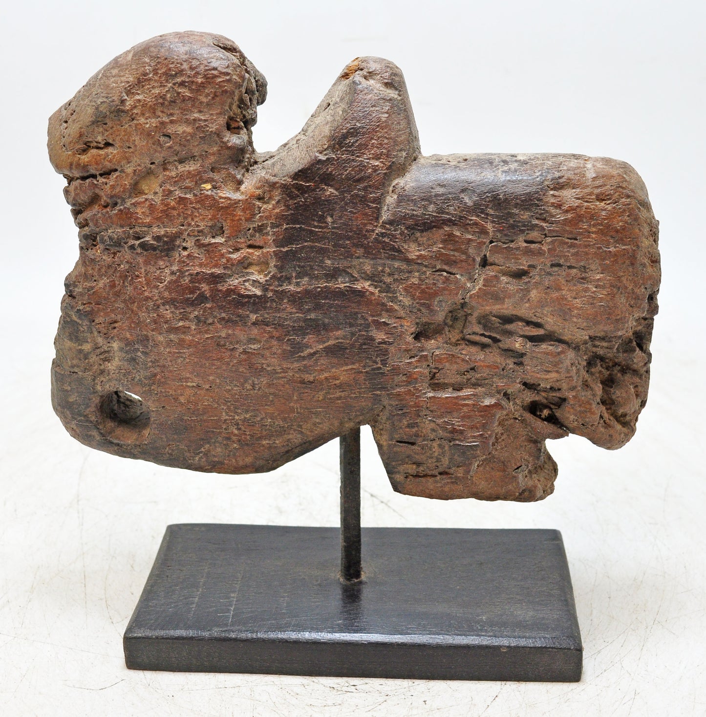 Antique Wooden Cow Figurine on Stand Original Old Hand Carved