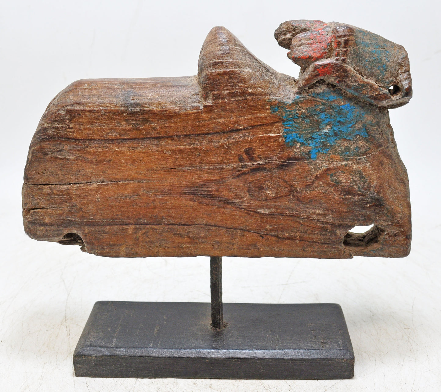 Antique Wooden Cow Figurine on Stand Original Old Hand Carved