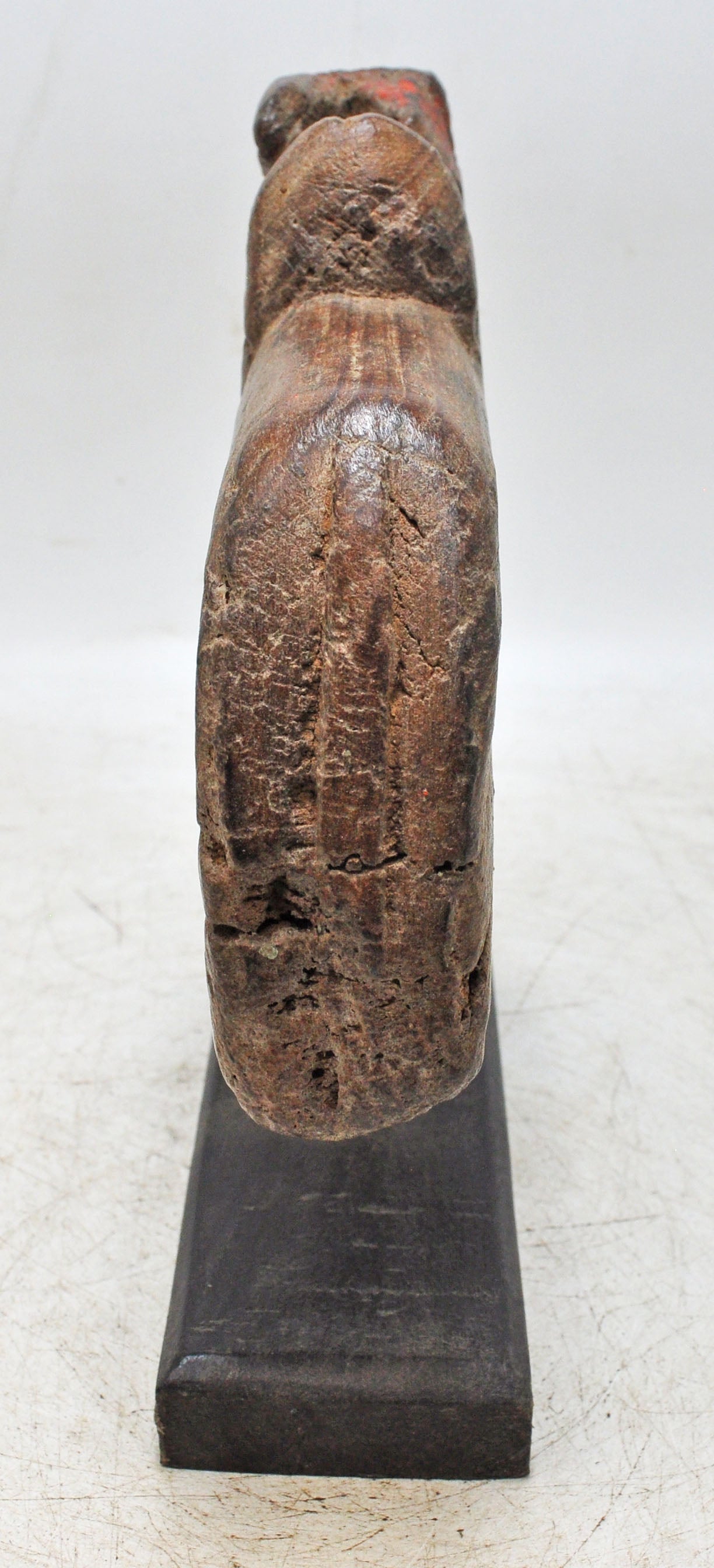 Antique Wooden Cow Figurine on Stand Original Old Hand Carved