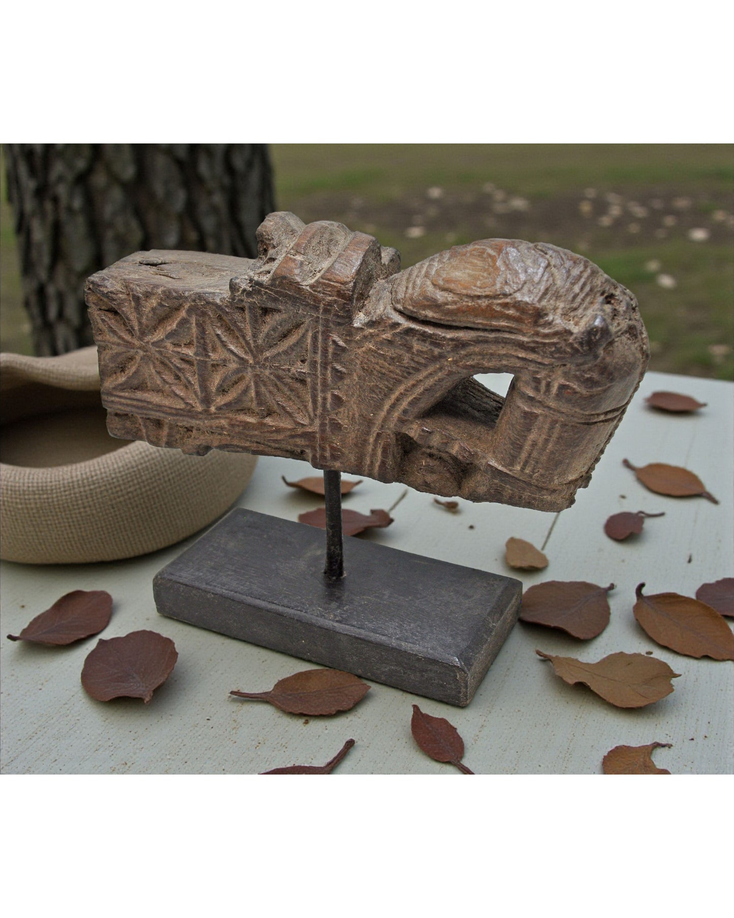 Antique Wooden Horse Head Bust on Stand Original Old Hand Carved