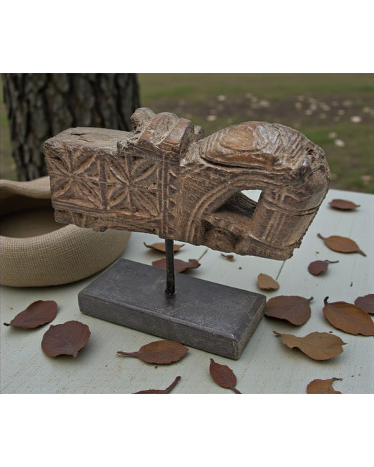 Antique Wooden Horse Head Bust on Stand Original Old Hand Carved