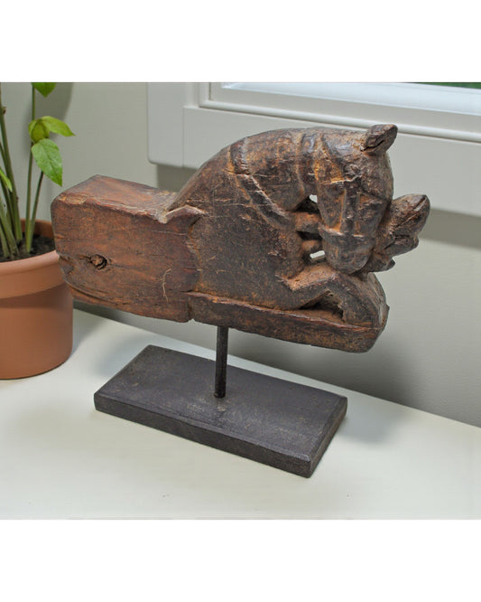 Antique Wooden Horse Head Bust on Stand Original Old Hand Carved