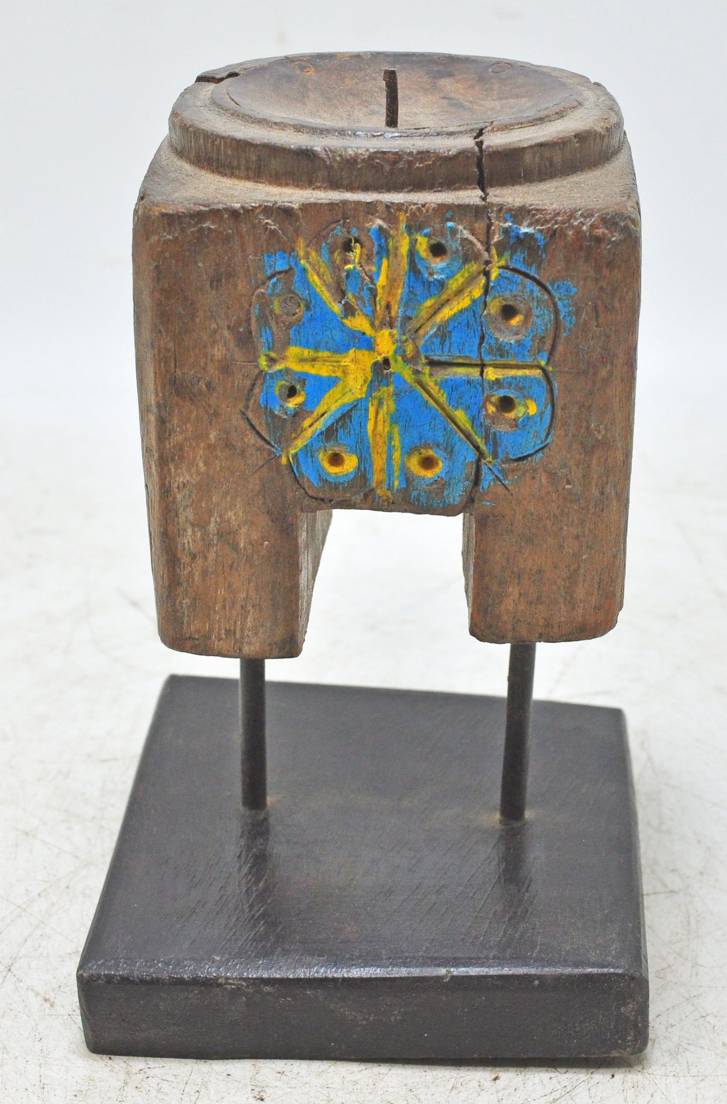 Antique Wooden Candle Holder Stand Original Old Hand Carved