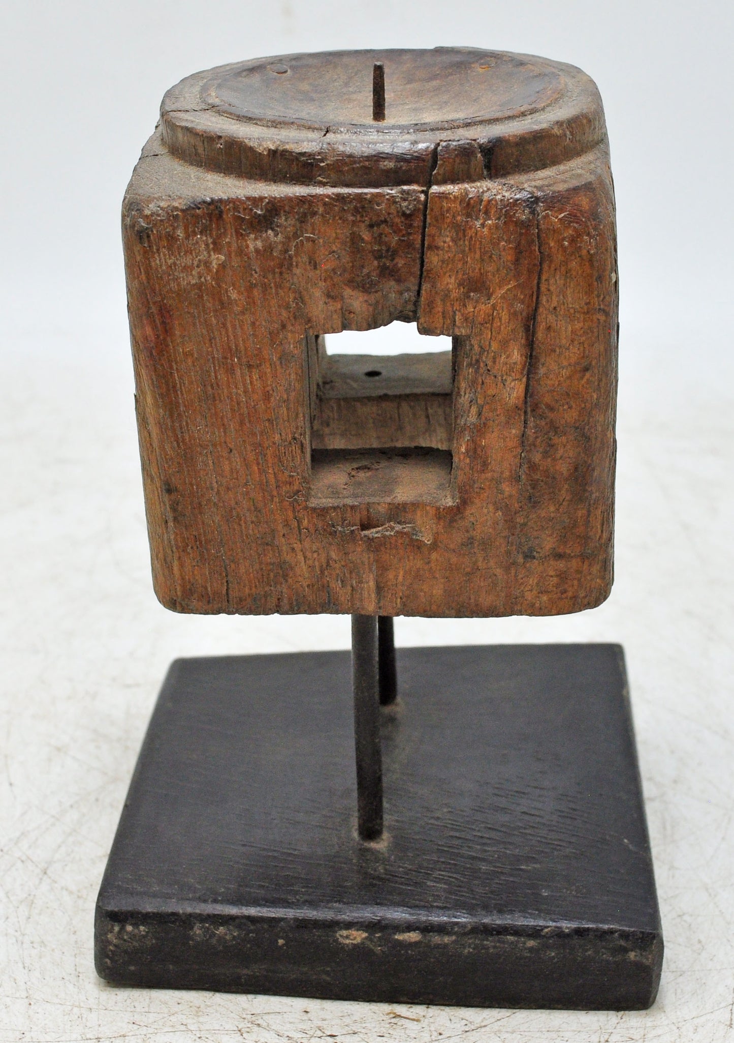 Antique Wooden Candle Holder Stand Original Old Hand Carved