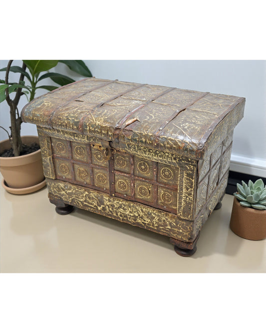 Antique Wooden Storage Chest Box Original Old Hand Crafted Brass Fitted