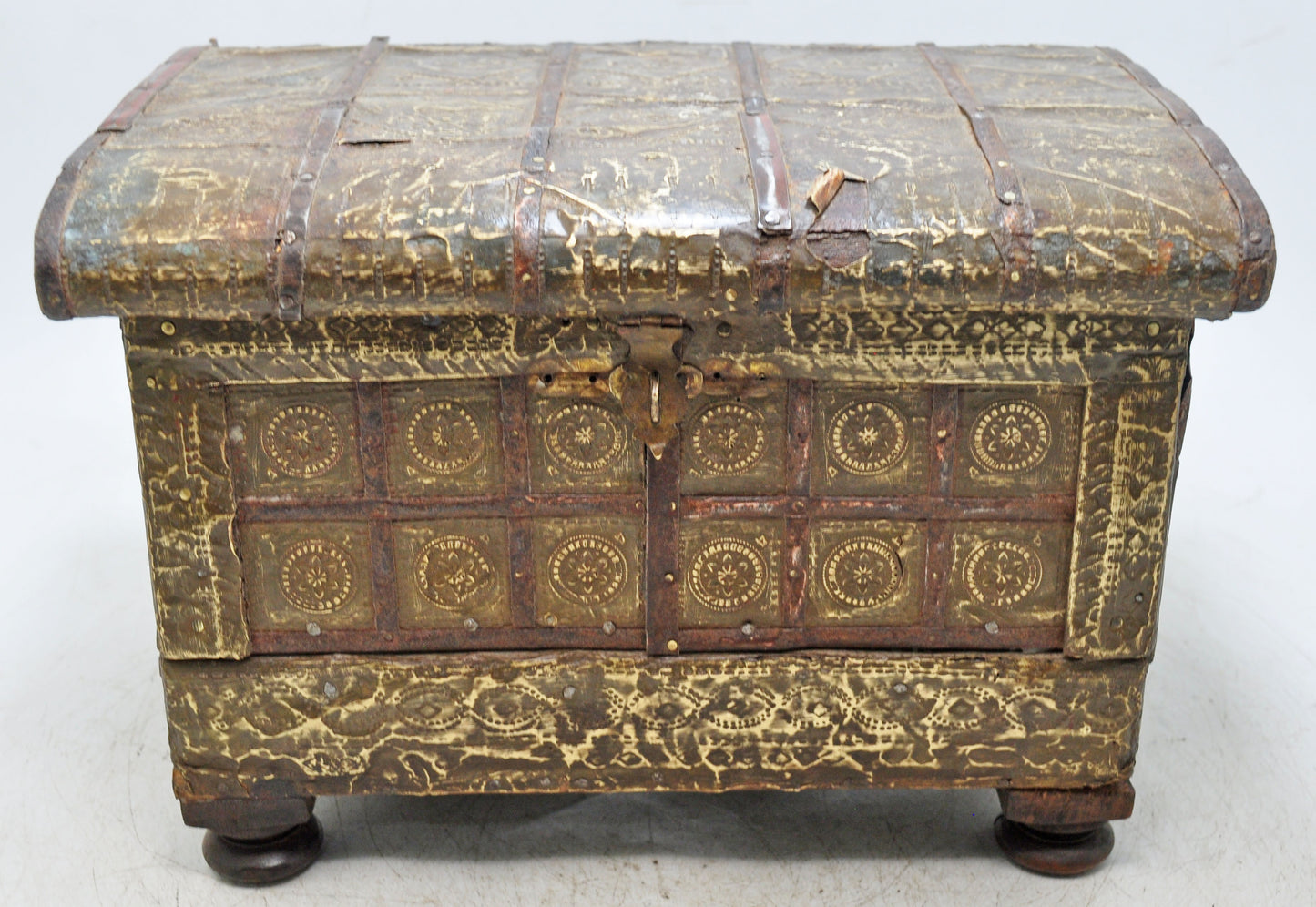 Antique Wooden Storage Chest Box Original Old Hand Crafted Brass Fitted