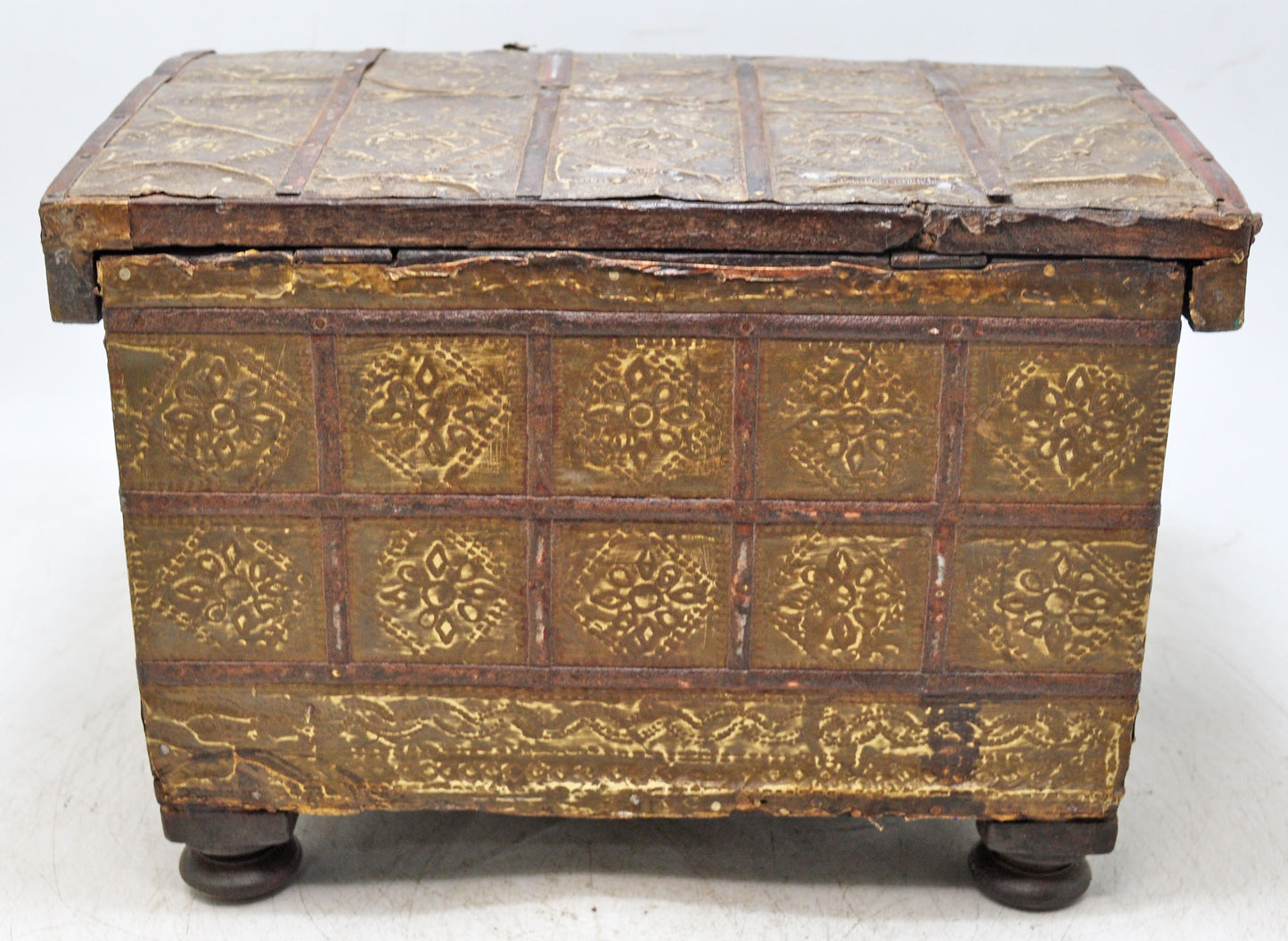 Antique Wooden Storage Chest Box Original Old Hand Crafted Brass Fitted