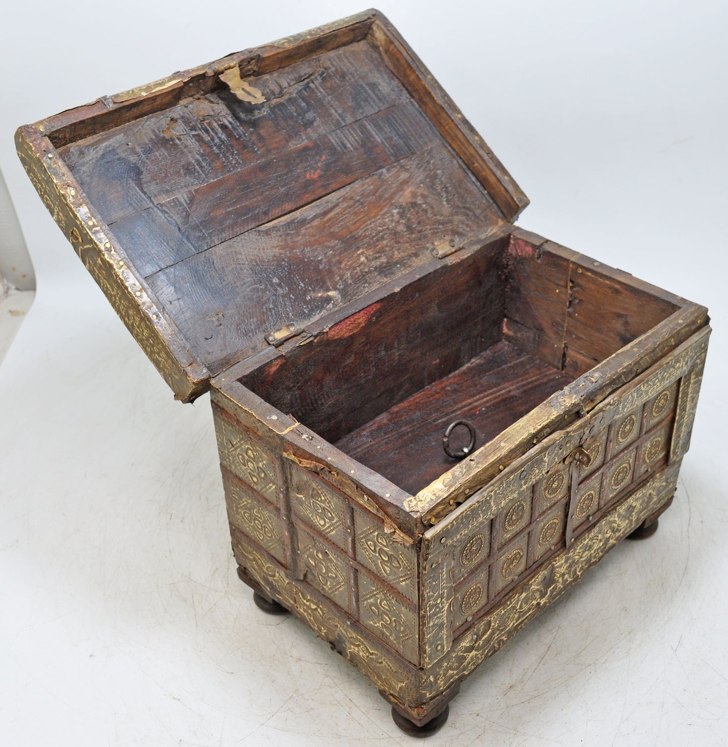 Antique Wooden Storage Chest Box Original Old Hand Crafted Brass Fitted