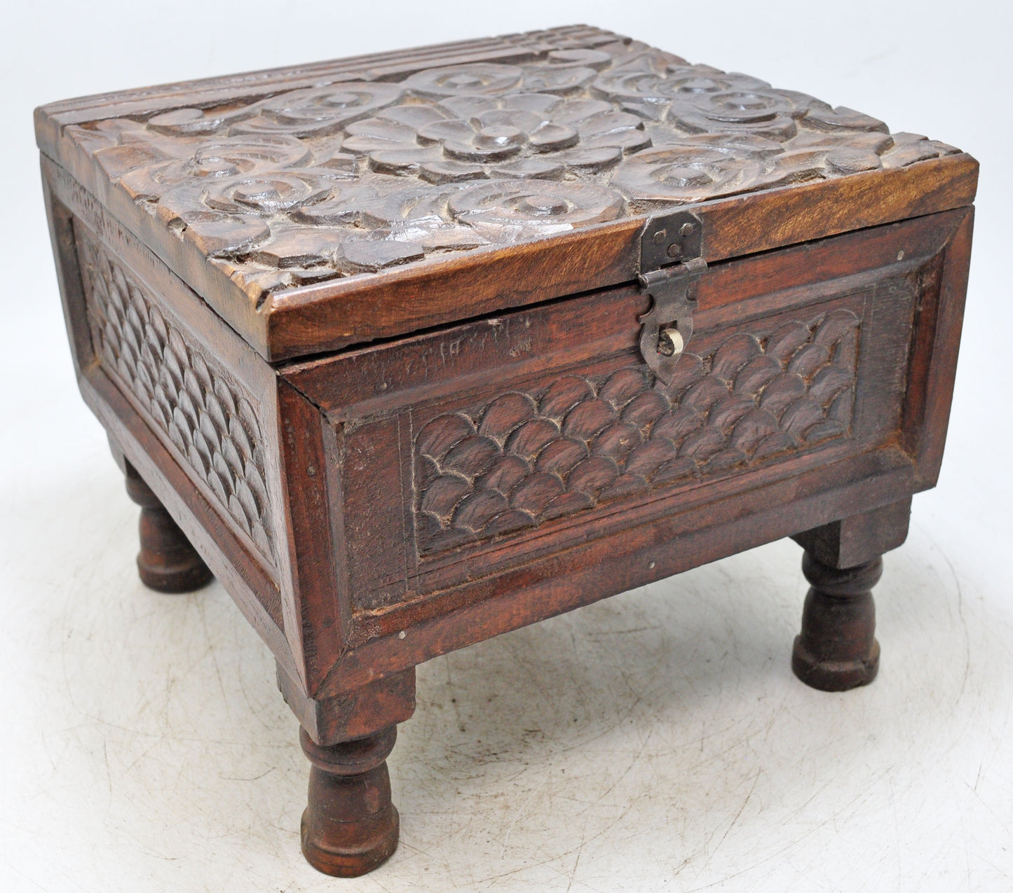 Vintage Wooden Storage Chest Box Original Old Hand Crafted Carved