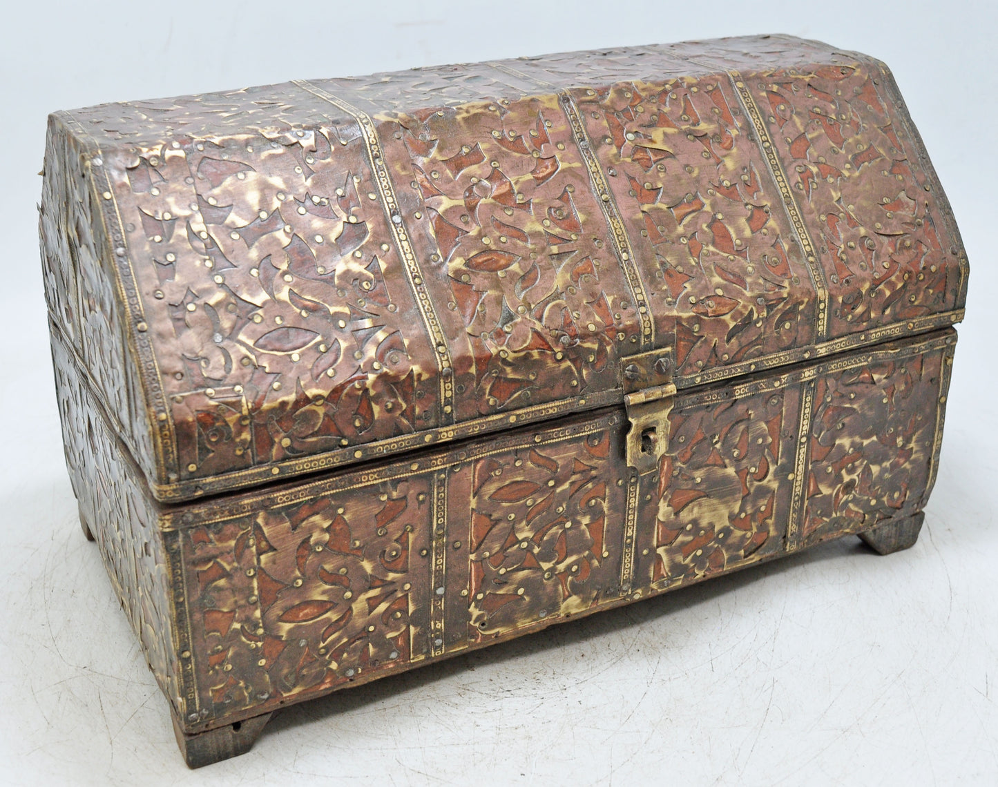 Antique Wooden Dome Shaped Storage Chest Box Original Old Fine Brass Fitted