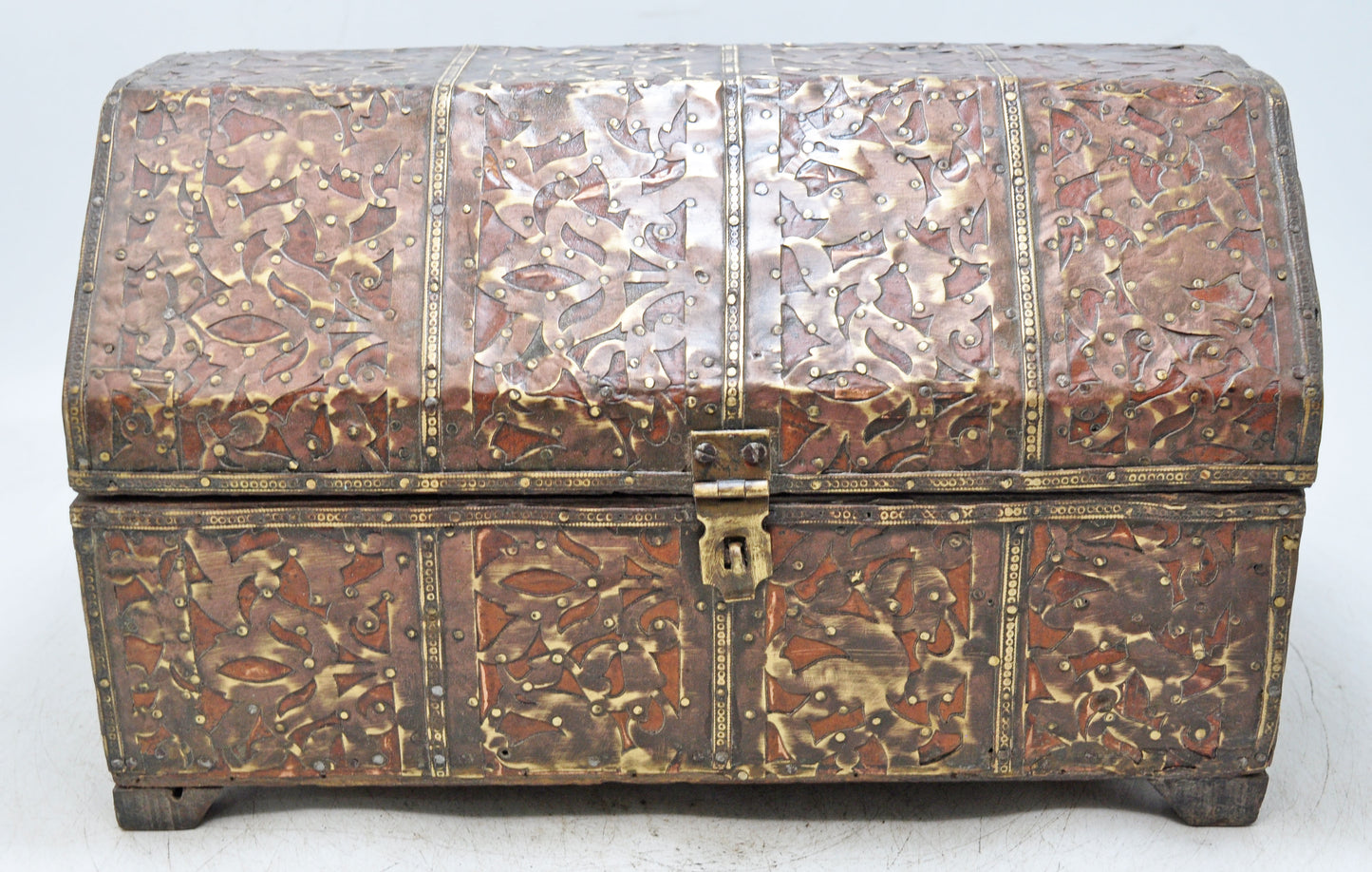 Antique Wooden Dome Shaped Storage Chest Box Original Old Fine Brass Fitted