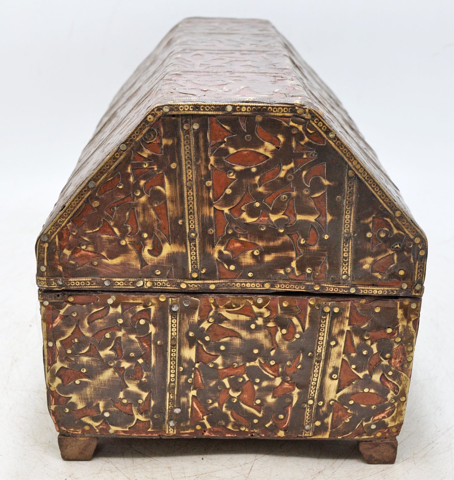 Antique Wooden Dome Shaped Storage Chest Box Original Old Fine Brass Fitted